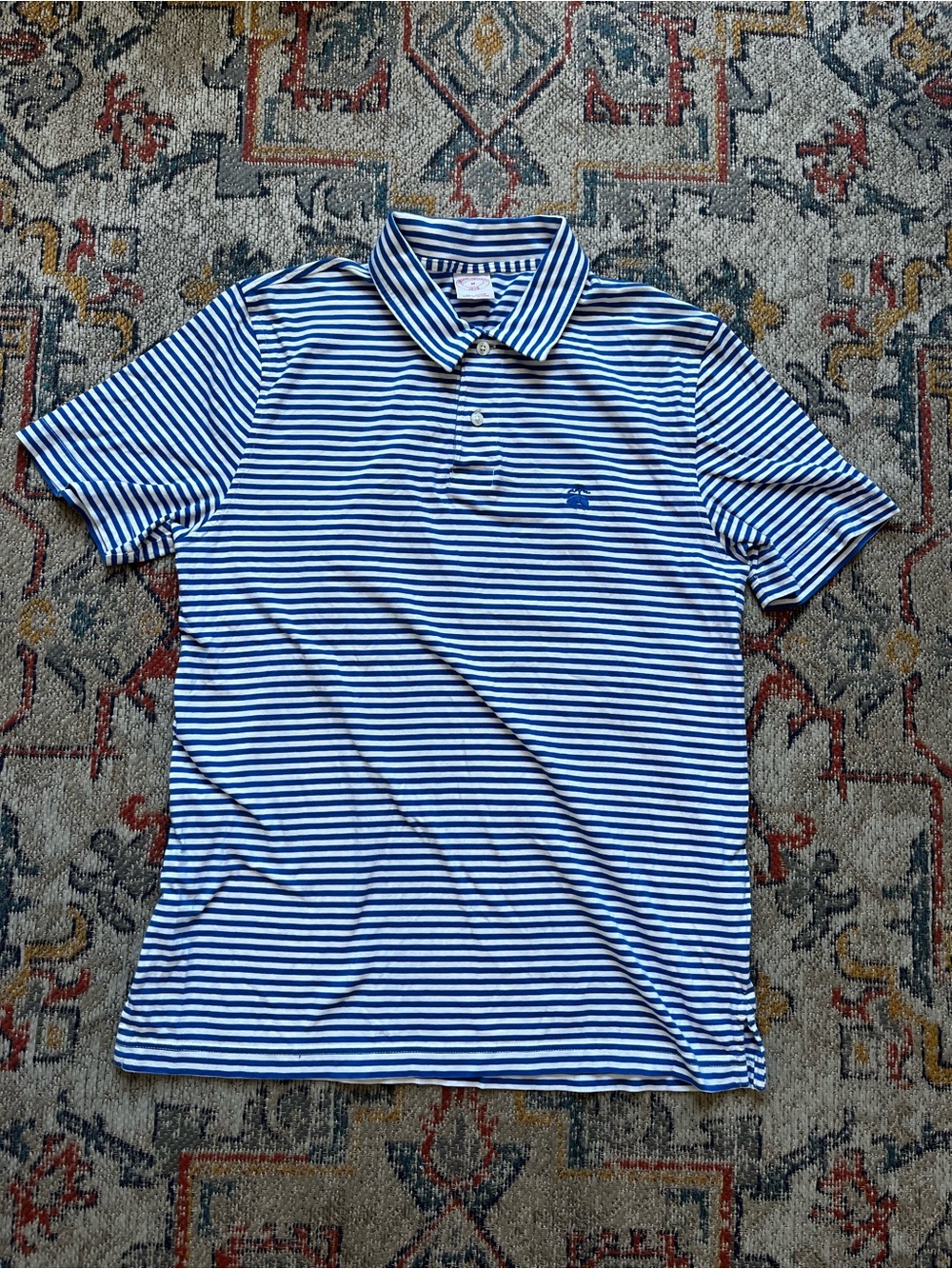 Brooks Brothers Blue and White Striped Polo Shirt Size M